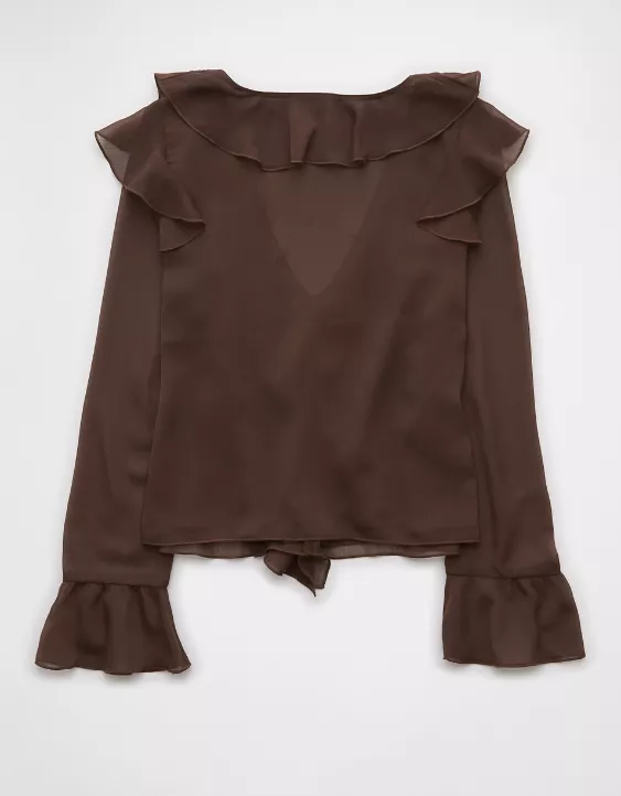 American Eagle Chiffon Bell Sleeve Ruffle Blouse nueva (talla Small)