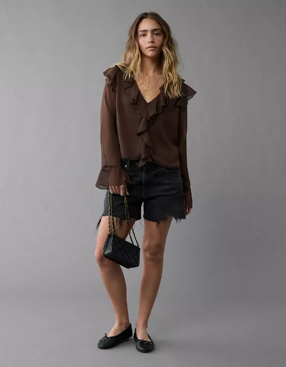 American Eagle Chiffon Bell Sleeve Ruffle Blouse nueva (talla Small) - 3