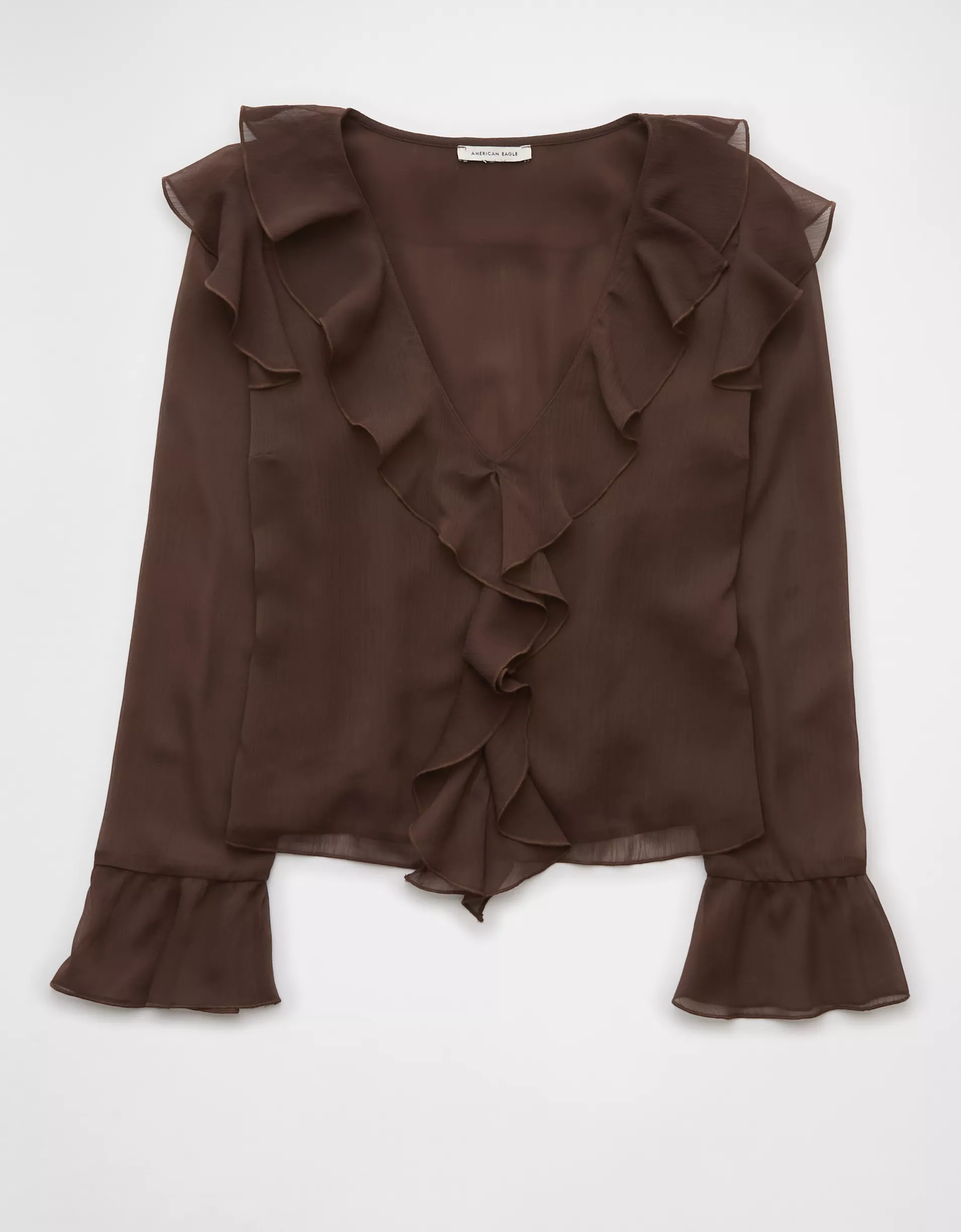 American Eagle Chiffon Bell Sleeve Ruffle Blouse nueva (talla Small)