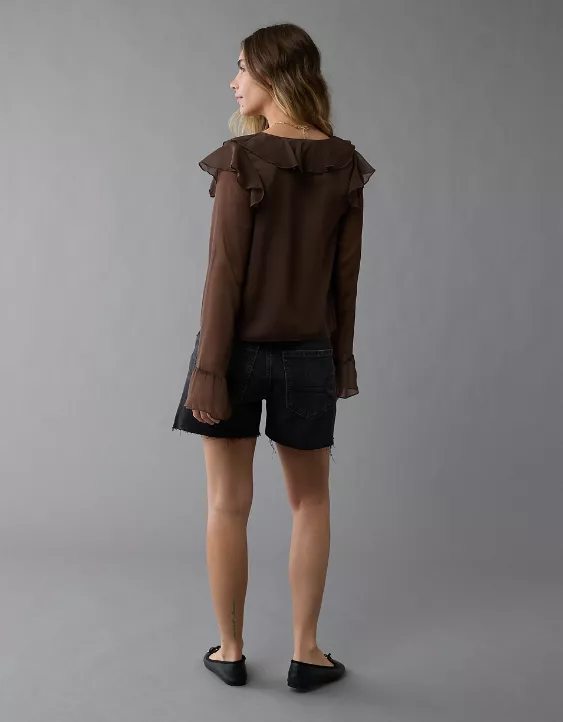American Eagle Chiffon Bell Sleeve Ruffle Blouse nueva (talla Small)