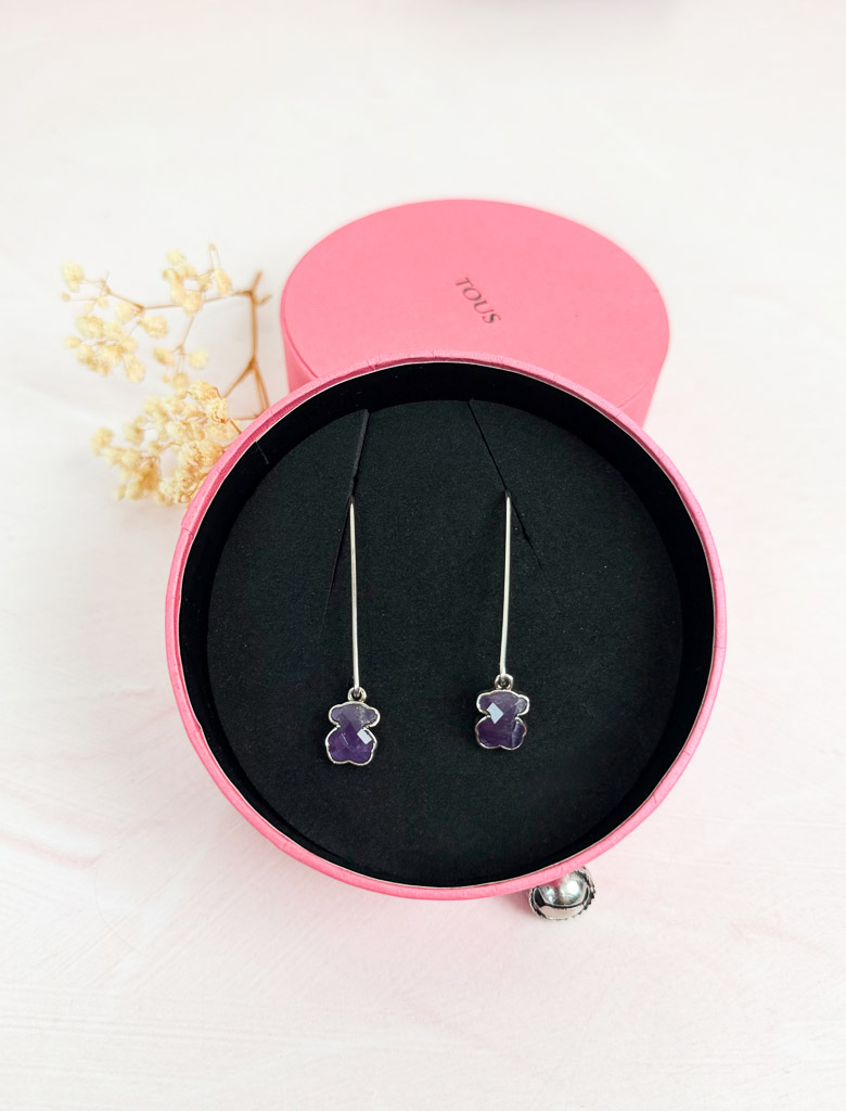 Aretes largos Icon Color de plata y amatista TOUS