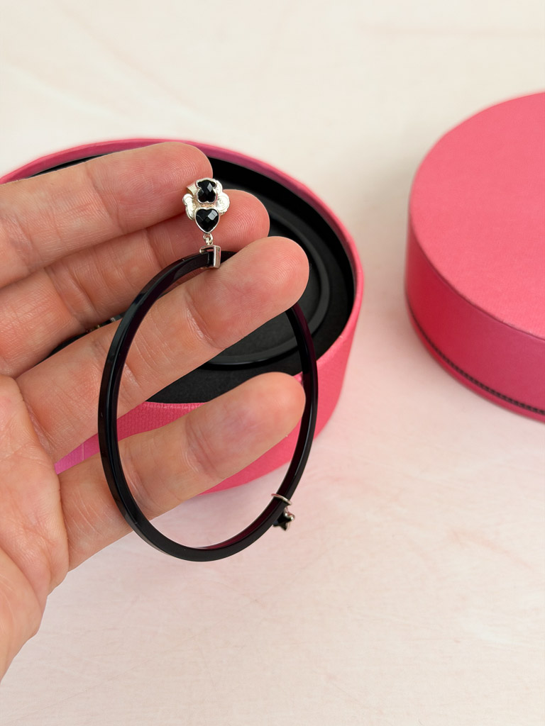 Large Mini Onix Earrings in Resin with Silver and Onyx TOUS