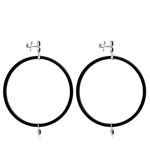 Large Mini Onix Earrings in Resin with Silver and Onyx TOUS