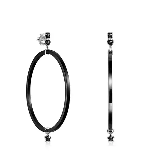 Large Mini Onix Earrings in Resin with Silver and Onyx TOUS