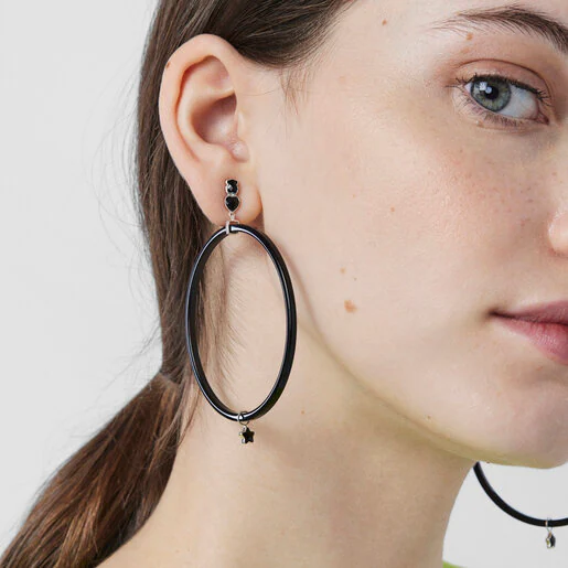 Large Mini Onix Earrings in Resin with Silver and Onyx TOUS