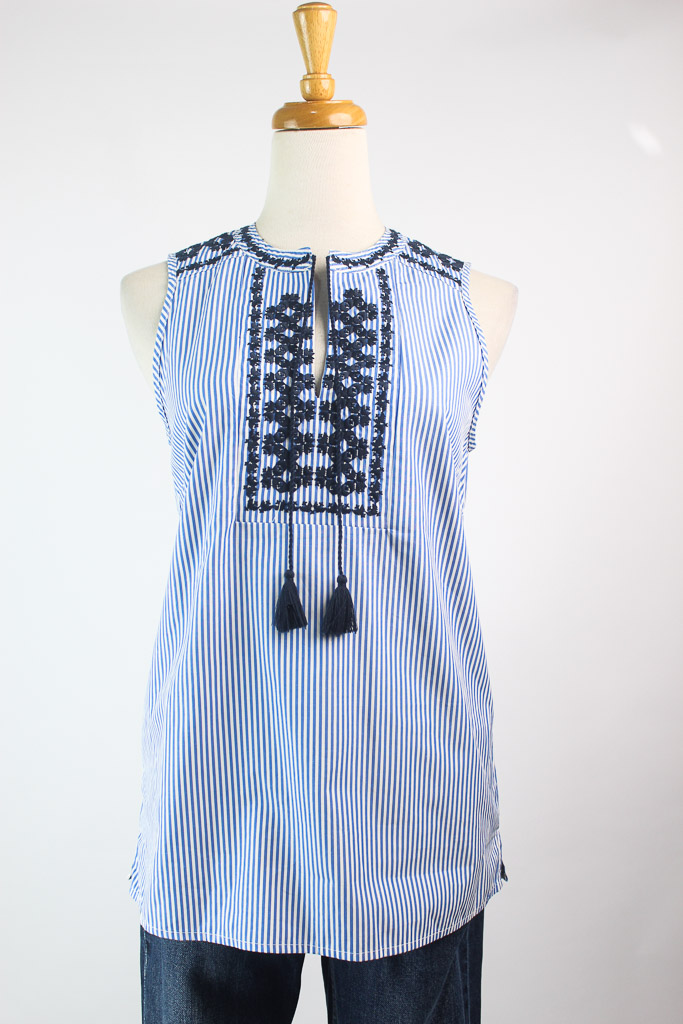 J.Crew Embroidered Striped Tank Top (talla XS)