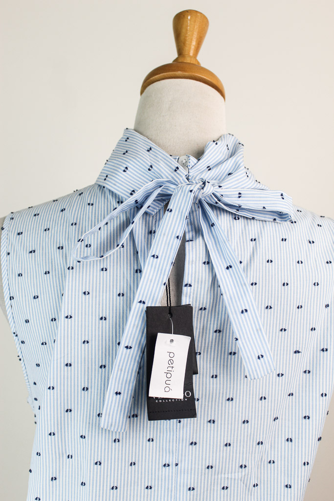 Vertigo Emma Pleated Striped Swiss Dot Blouse nueva (talla M)