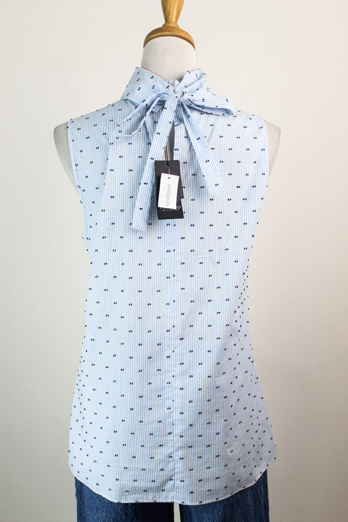 Vertigo Emma Pleated Striped Swiss Dot Blouse nueva (talla M)