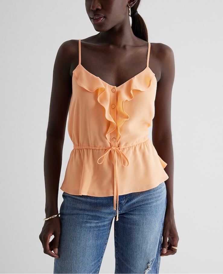 Ruffle Button Up Peplum Cami EXPRESS nueva (talla L)