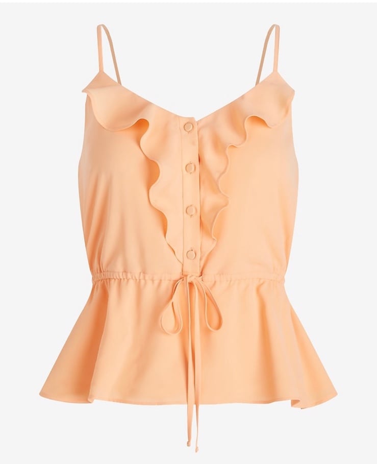 Ruffle Button Up Peplum Cami EXPRESS nueva (talla L)