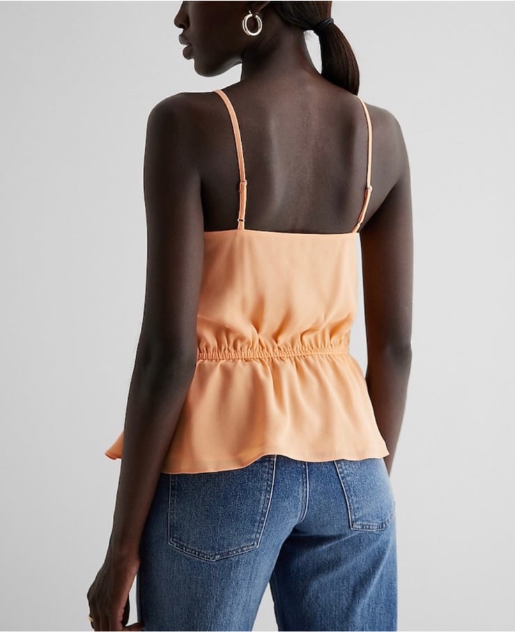 Ruffle Button Up Peplum Cami EXPRESS nueva (talla L)