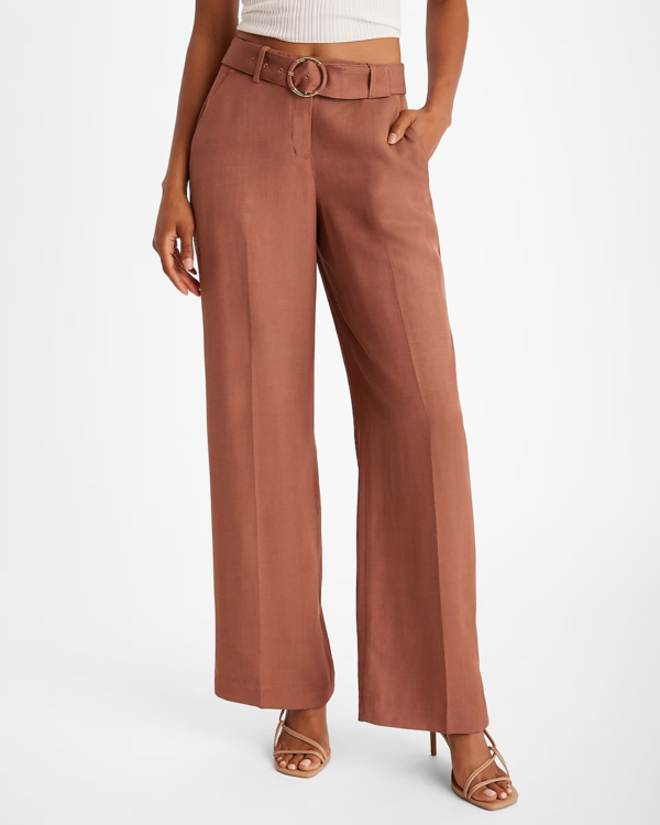 Linen-Blend Belted Relaxed Trouser Pant Express (talla 6R)