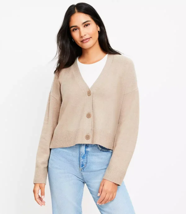 Ribbed Sleeve V-Neck Cardigan LOFT (talla Small)