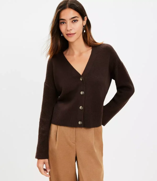 Ribbed Sleeve V-Neck Cardigan LOFT (talla Small)