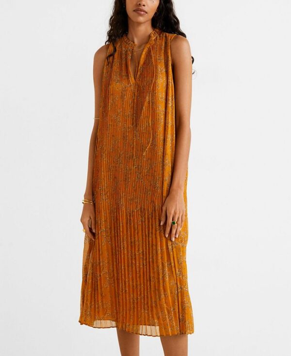 MANGO Printed Pleated Dress (talla small)