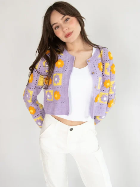 Patchwork Petals Cardigan Lavender (Talla S/M)