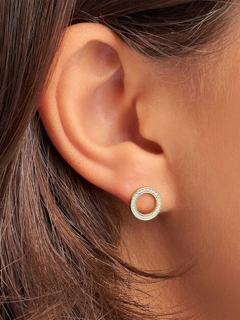 Pandora Signature Sparkling Circle Stud earrings (dorado) - Imagen 5