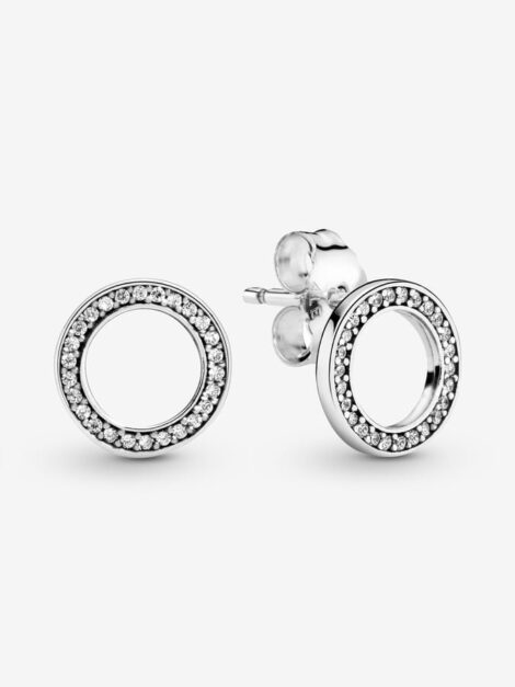 Pandora Signature Sparkling Circle Stud earrings (plateado) - Imagen 2
