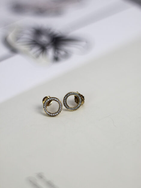 Pandora Signature Sparkling Circle Stud earrings (dorado) - Imagen 3