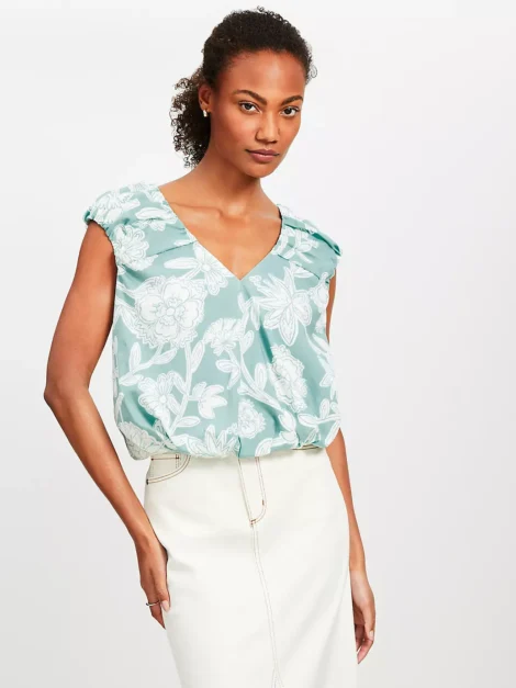 Floral V-Neck Bubble Hem Top LOFT NUEVO (talla small) - Imagen 2