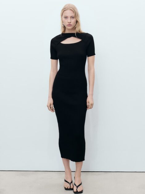 Ribbed midi-dress with slit neckline MANGO nuevo (talla Small)