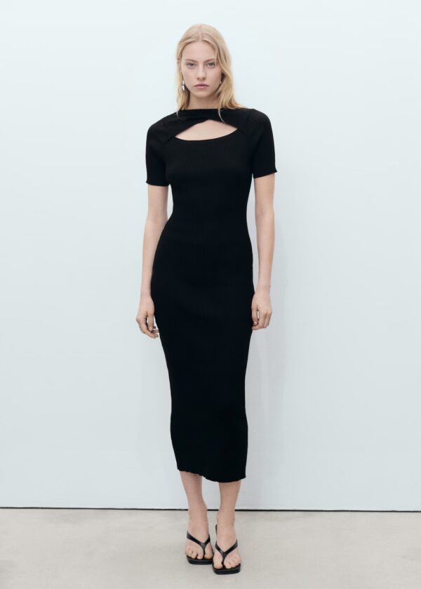 Ribbed midi-dress with slit neckline MANGO nuevo (talla Small)