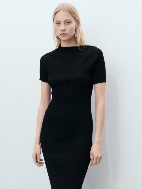 Ribbed midi-dress with slit neckline MANGO nuevo (talla Small) - Imagen 3