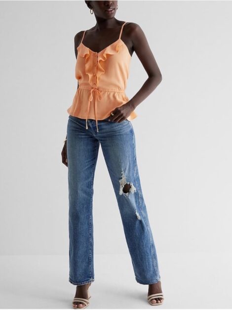 Ruffle Button Up Peplum Cami EXPRESS nueva (talla L) - Imagen 6