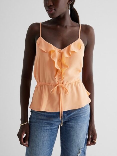 Ruffle Button Up Peplum Cami EXPRESS nueva (talla L)