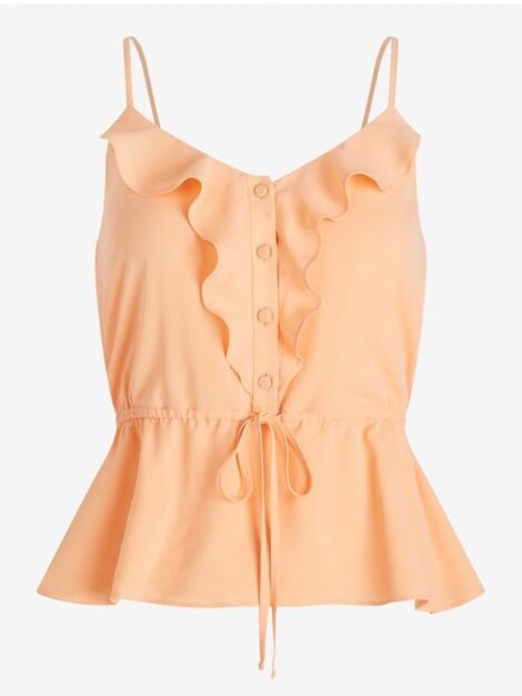 Ruffle Button Up Peplum Cami EXPRESS nueva (talla L) - Imagen 3
