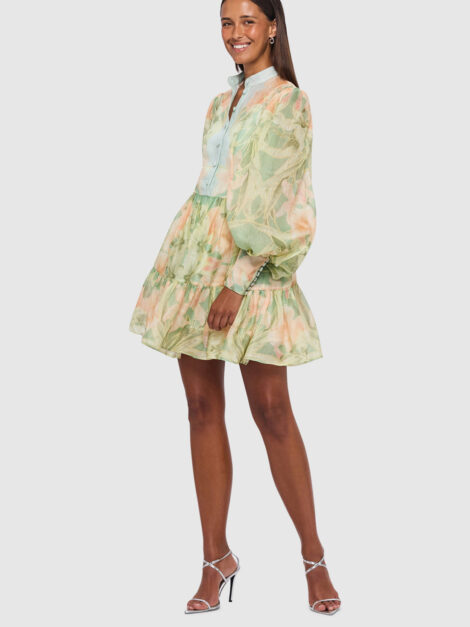 Leo Lin Alexandra Mini Dress - Orient Print in Evergreen (talla M) - Imagen 4