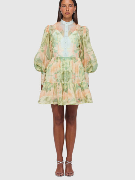 Leo Lin Alexandra Mini Dress - Orient Print in Evergreen (talla M) - Imagen 3