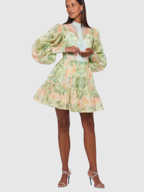 Leo Lin Alexandra Mini Dress - Orient Print in Evergreen (talla M)