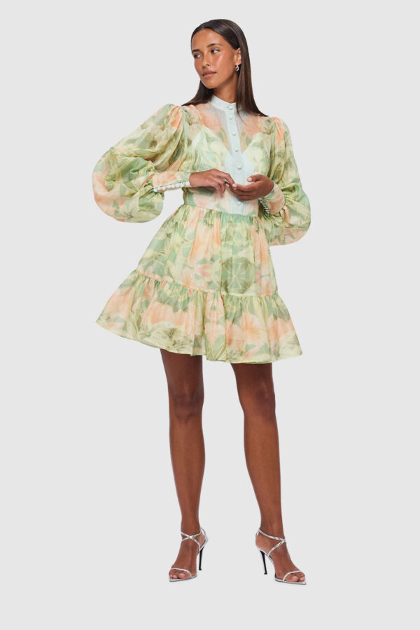 Leo Lin Alexandra Mini Dress - Orient Print in Evergreen (talla M)