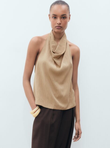 MANGO Lyocell top with draped neck nuevo (talla M)