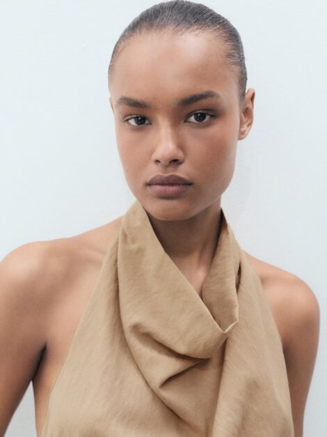 MANGO Lyocell top with draped neck nuevo (talla M) - Imagen 3
