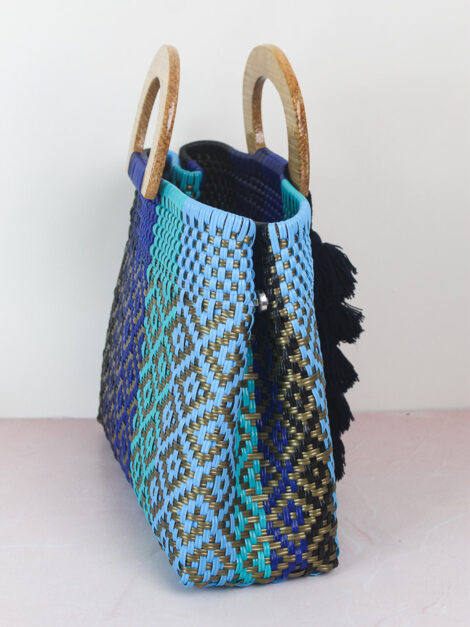 Bolso mediano tejido / agarradera de madera - Imagen 5