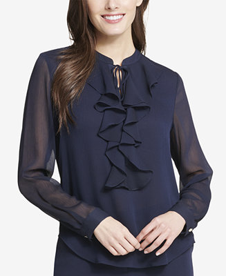Tommy Hilfiger Women’s Ruffled Tie-Neck Blouse (talla small)