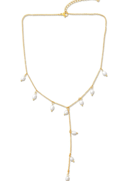 Ellie Vail: Carlotta Dainty Pearl Lariat Necklace