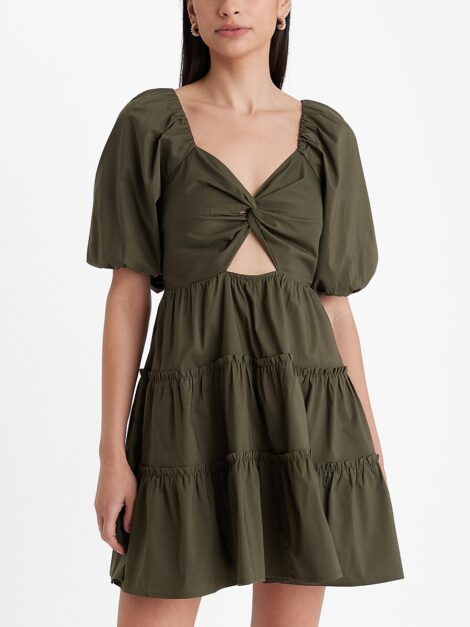 V-Neck Puff Sleeve Cutout Tiered Dress EXPRESS (talla Small)
