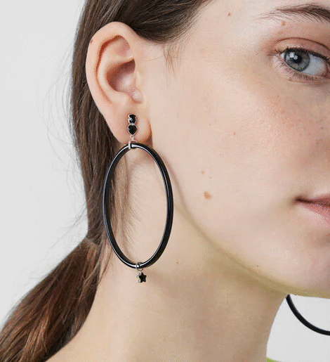 Large Mini Onix Earrings in Resin with Silver and Onyx TOUS