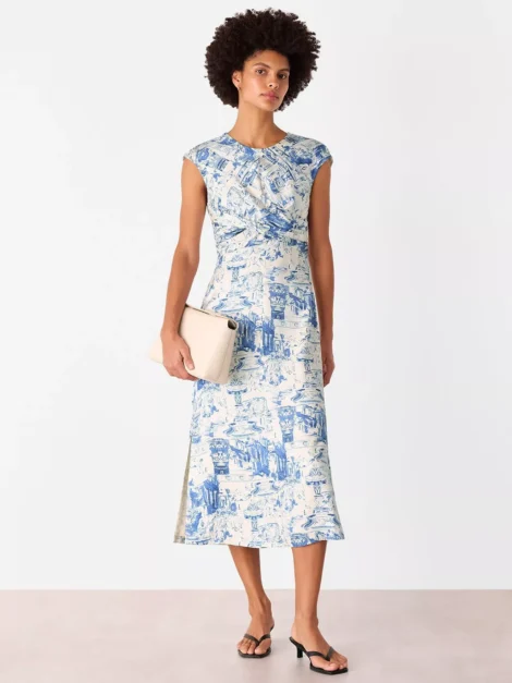 Whistles Rome Print Mixed Blend Midi Dress (TALLA SMALL)