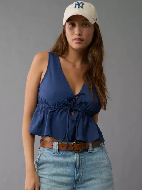 AE Cropped Tie Front Flyaway Tank Top nueva (talla small)