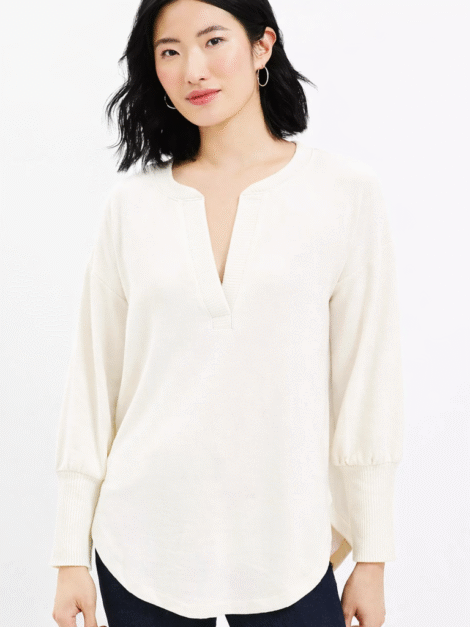 Rib Trim Cozy Split Neck Tunic Top LOFT nuevo (talla Small , parece M/L) (copia)