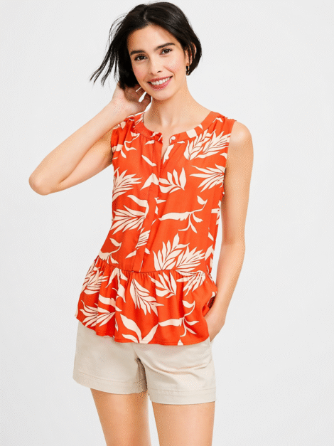 LOFT Palm Henley Peplum Shell (talla XS)