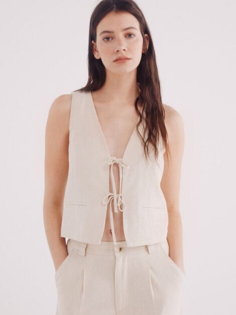 Springfield Linen Bow Vest Beige (talla L, parece S/M)