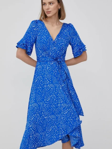 DKNY Flutter Sleeve V- Neck Faux Wrap Dress (Talla small)
