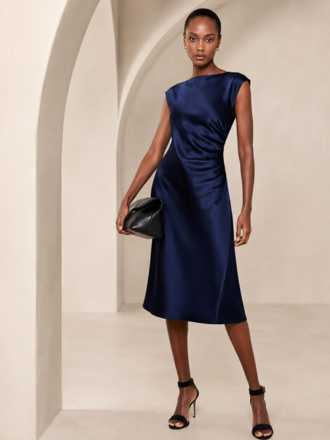 SHIRRED-SIDE SATIN MIDI DRESS BANANA REPUBLIC (talla small)
