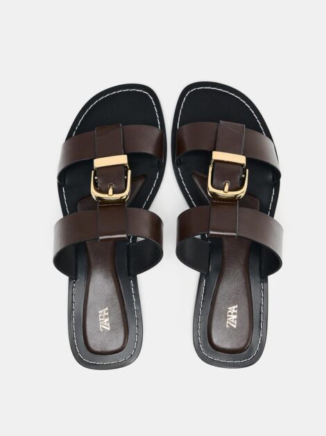 DOUBLE-STRAP FLAT SANDALS WITH BUCKLE ZARA (37)