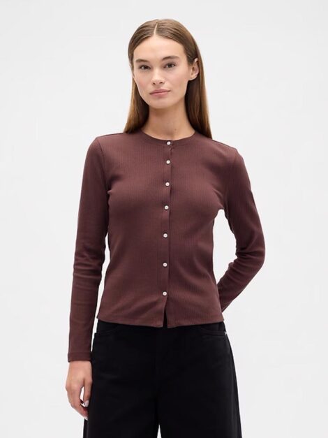 Ribbed Button-Up Top NUEVO (talla M)